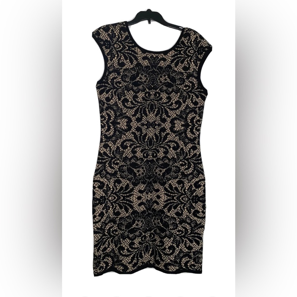 Torrid Lace Print Black & Tan Faux Bodycon Sleeveless MIDI Dress